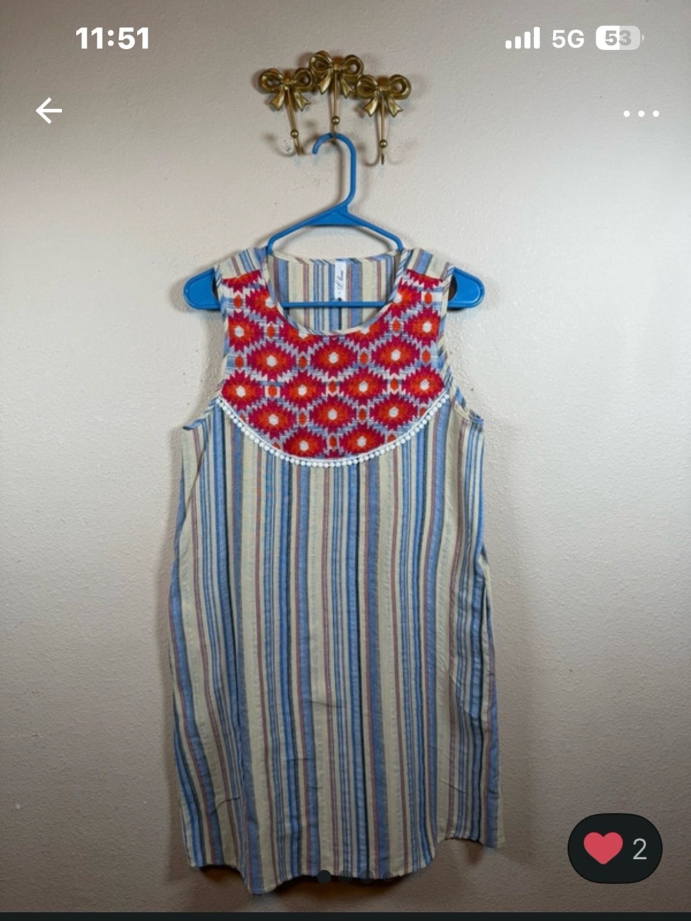 L. Love Pink, Orange and Blue Geometric Embroidered Striped Sleeveless Dress